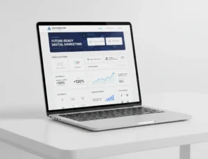 Digital marketing dashboard showing SEO results and campaign analytics.