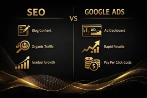 SEO vs Google Ads comparison infographic for beginners